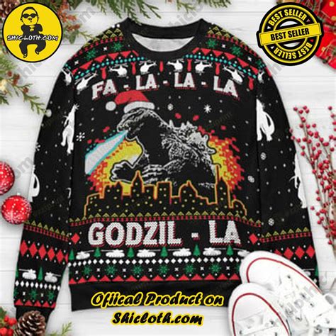Fa La La La Godzil La Godzilla Ugly Christmas Sweaters Shicloth