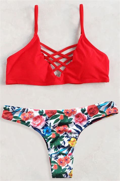 Iyasson Criss Cross Top With Floral Print Bikini Set In Bikinis Bikini Swimsuits Criss
