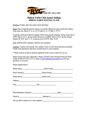 Fillable Online Balboa Yacht Club Junior Sailing Fax Email Print