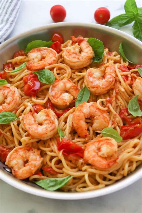 Easy Fresh Cherry Tomato Shrimp Basil Pasta A Peachy Plate