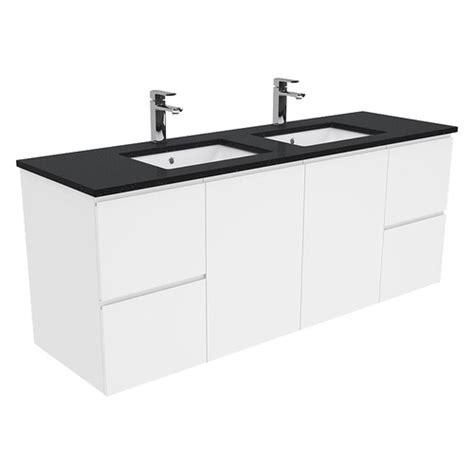 150cm Sarah Black Sparkle Fingerpull Gloss White Wall Hung Double Basin