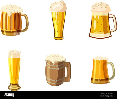 Vaso De Cerveza Conjunto De Iconos Estilo De Dibujos Animados Imagen