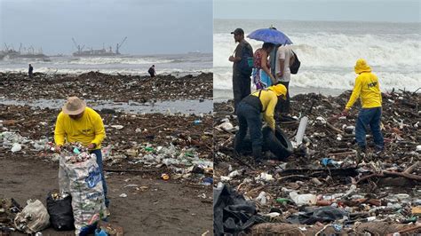 Mop Remueve Toneladas De Basura Acumulada En La Playa Acajutla