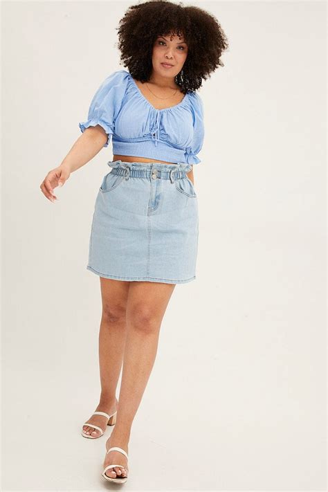 Light Blue Crop Top Short Sleeve Cut Out Cotton You And All