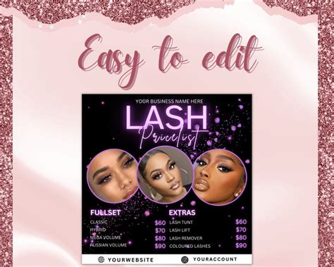 Lash Price List Braids Price List Flyer Templates Beauty Etsy