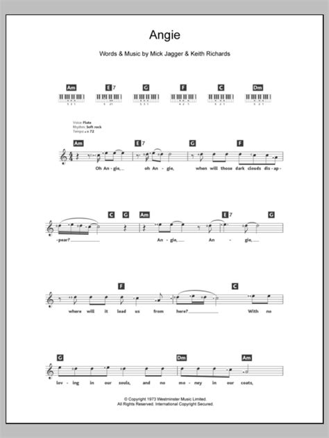 Angie By The Rolling Stones Sheet Music For Piano Chords Lyrics At Sheet Music Direct