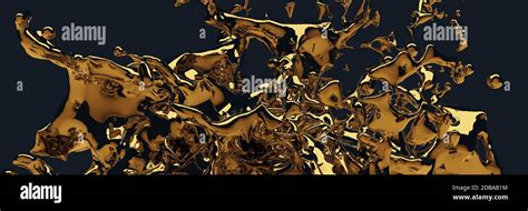 3D Render Gold Colour Liquids Splash Abstract Fluid Background Stock