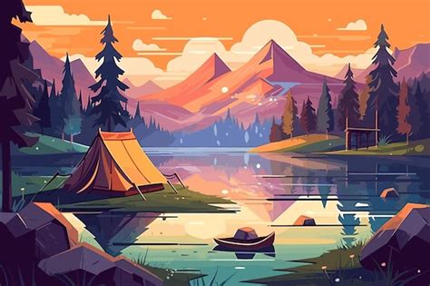 Premium Vector Camping Landscape Wallpaper Vector Illustration Watercolor