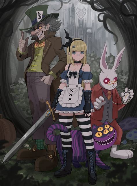 Alice White Rabbit Cheshire Cat And Mad Hatter Alice In Wonderland