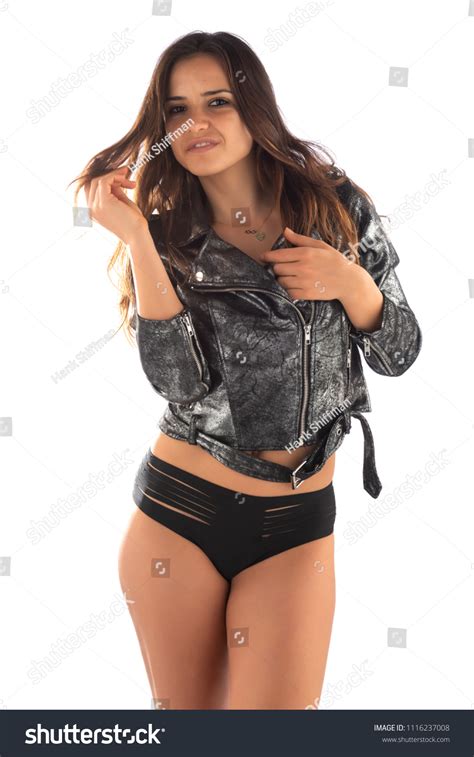 Dark Skinned Romanian Brunette Dressed Shiny Stock Photo