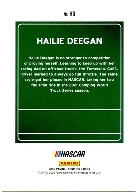 Hailie Deegan Panini Donruss Nascar Racing Downtown Case Hit Ssp