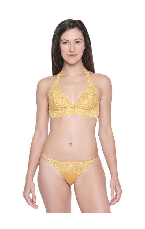 Bodycare Bridal Golden Halter Neck Bra Panty Lingerie Set Gol
