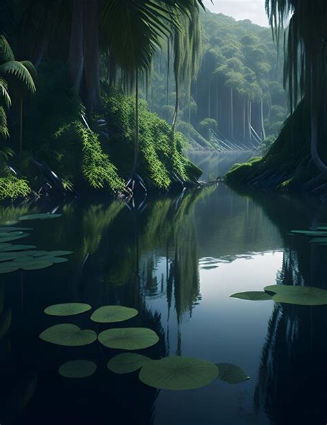 Premium AI Image | tranquil forest with reflective lake and peaceful ...