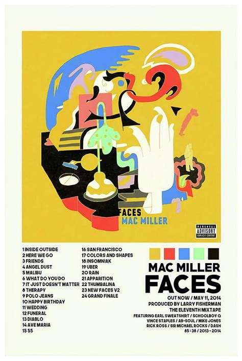 Mac Miller Faces Poster Tracklist Album Cover Poster Home Decor Wall