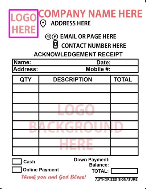 Customized Acknowledgement Receipt 4x5 Inch Lazada Ph