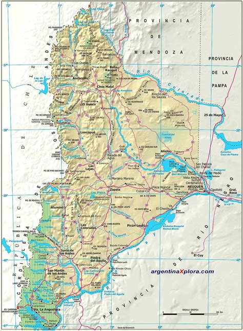 Mapa de Rutas y localidades de la Provincia del Neuquén Argentina