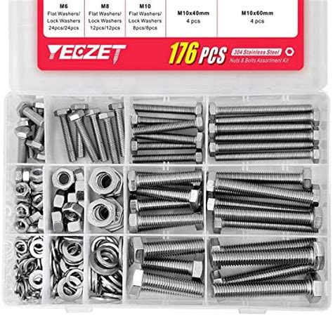 YEEZET 176PCS M6 M8 M10 Heavy Duty Bolts And Nuts Assortment Kit 304