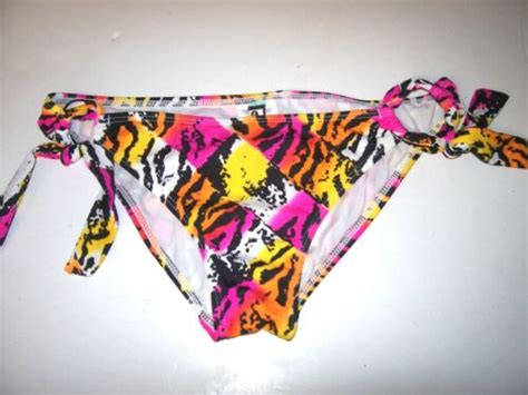 NEW Roxy Bikini Swimsuit Bottom Black Orange Pink Zebra Print Sz MEDIUM