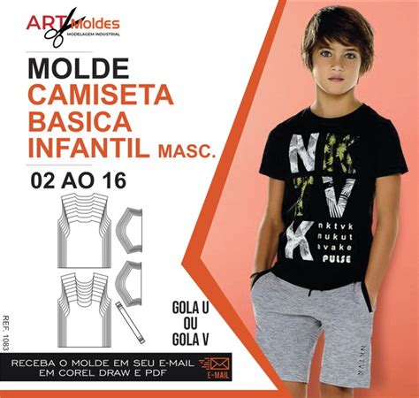 Molde camiseta básica infantil Ref 1083 Elo7