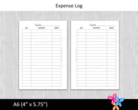 A6 Expense Log Budget Binder Printable Page Insert For A6 Etsy