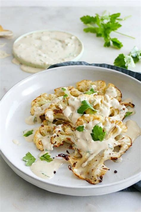 Vegan Cauliflower Steak With Lemon Parsley Tahini It S A Veg World After All®