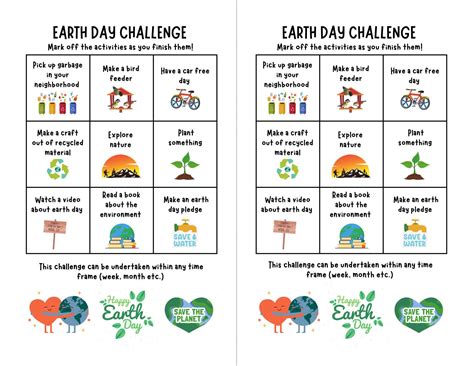 Printable Earth Day Challenge For Kids Worksheet Digital Download Etsy