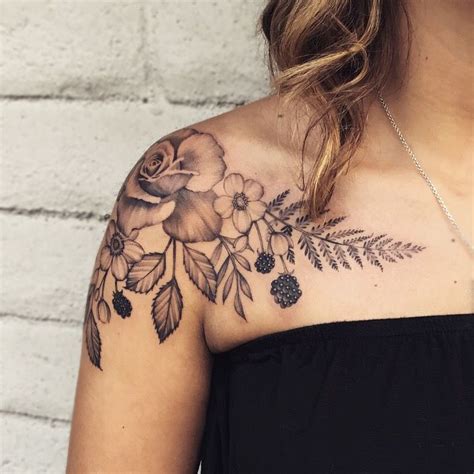 Instagram Arianatattoos Floral Blackberry Rose And Fern Collarbone