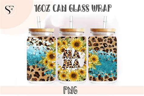 Sunflower Mom Leopard 16oz Libbey Graphic By SoFancy Creative Fabrica