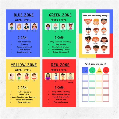 Zones Of Regulation Display Self Regulation Cards Chart Printable