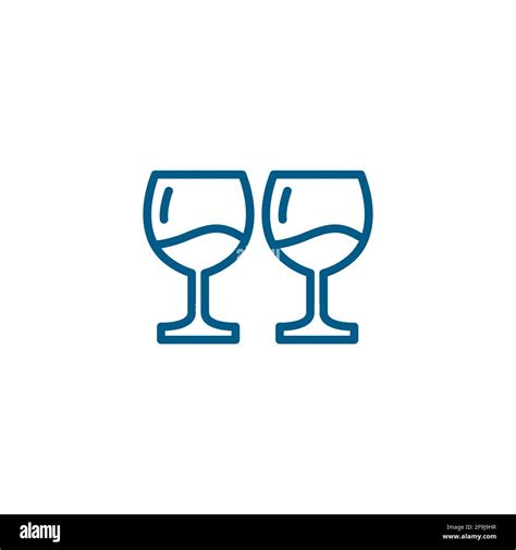 Wine Glasses Line Blue Icon On White Background Blue Flat Style Vector Illustration Stock