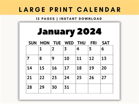 Large Print Calendar 2024 Monthly Calendar Calendar For Senior Citizens Calendar With Large