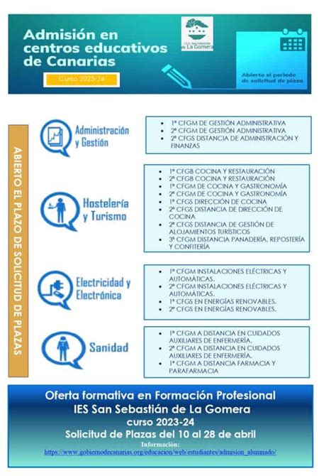 El IES San Sebastián de La Gomera publica la oferta formativa de FP