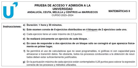 Examen de matemáticas Selectividad resuelto Modelo Cero Andalucía