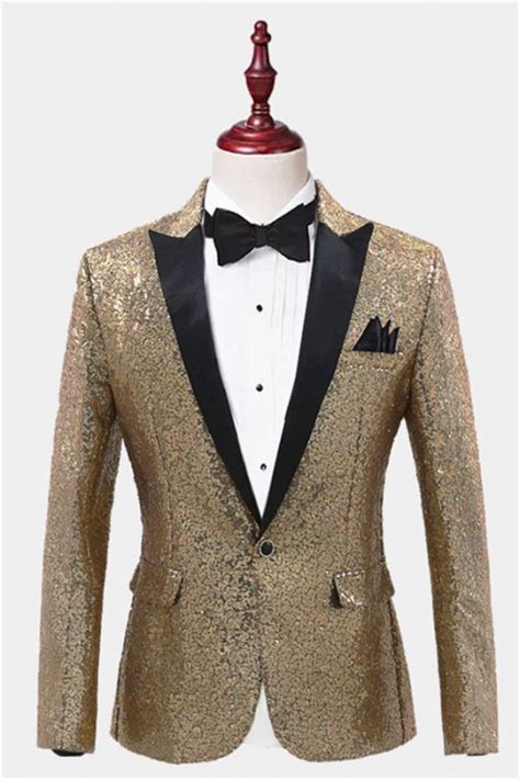 Sparkly Gold Sequin Tuxedo Blazer Men Suits For Prom Allaboutsuit