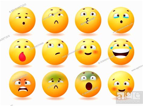 Emoji Cute Emoticons Vector Set Design Emoticon Character Faces With