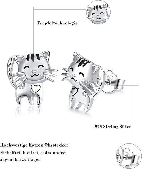 Trishula Katze Ohrringe Sterling Silber Tier Ohrstecker Katze