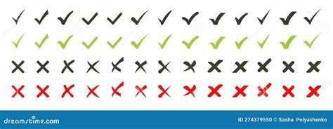 Green Check Mark And Red Cross Icon Set Isolated Vector Illustration