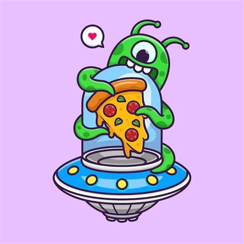 Free Vector Cute Alien Bite Pizza In Ufo Cartoon Vector Icon