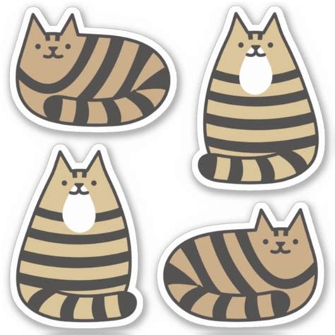 Cute Round Kawaii Stripey Brown Tabby Cat Sticker