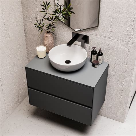 800mm Grey Wall Hung Countertop Vanity Unit With Basin Roxbi Better