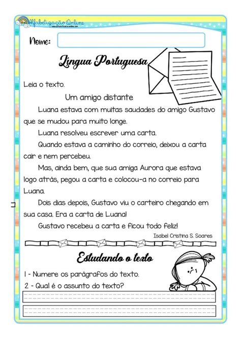 Interpretação De Texto Para O 3º Ano Carta