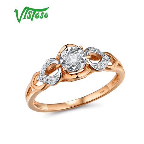 VISTOSOแหวนทองแท14K 585 Rose Goldแหวนเพชรแหวนหมนครบรอบเครองประดบ