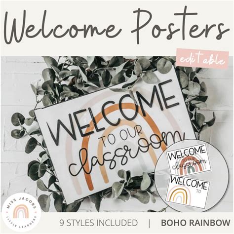 Boho Rainbow Welcome Sign Editable Neutral Rainbow Etsy