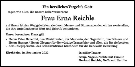 Traueranzeigen Von Erna Reichle Augsburger Allgemeine Zeitung