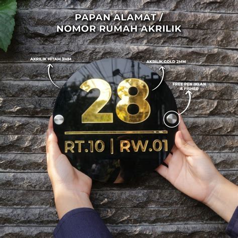 Jual Papan Alamat Nomor Rumah Akrilik Modern Gold Miror 20x20cm