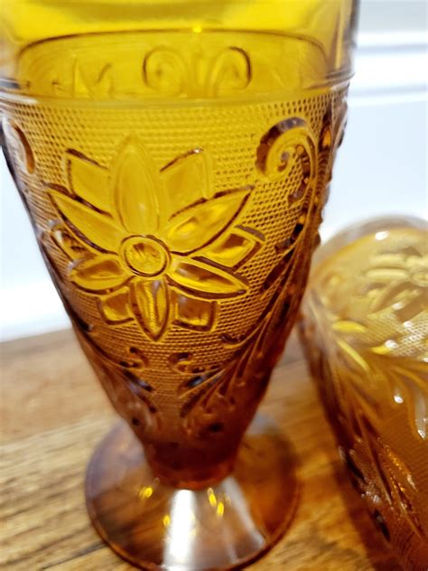 Sandwich Amber By Tiara Pair Of Iced Tea Glasses Etsy