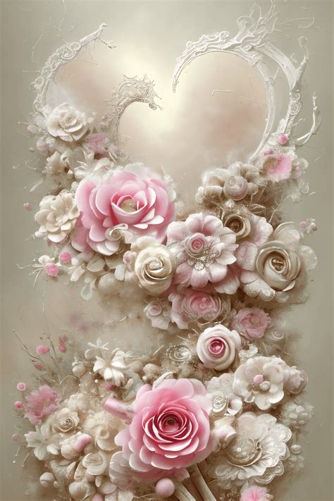 Shabby Chic Cream Ivory And Pink Flowers Leaves Graphic · Creative Fabrica