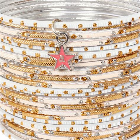 Buy Ayesha Metallic White With Golden Glitter Set Of Bangles Online