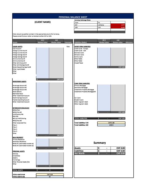 Excel Personal Balance Sheet Templates Examples Templatelab