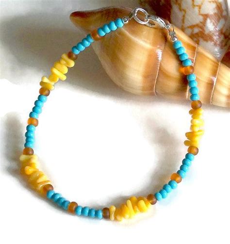 Beach Anklet Boho Anklet Beaded Anklet Coral And Turquoise Etsy